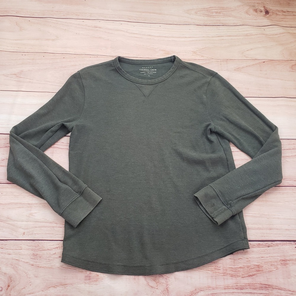Sonoma Thermal Crewneck Shirt Mens Large Long Sleeve Olive Green Layering Top